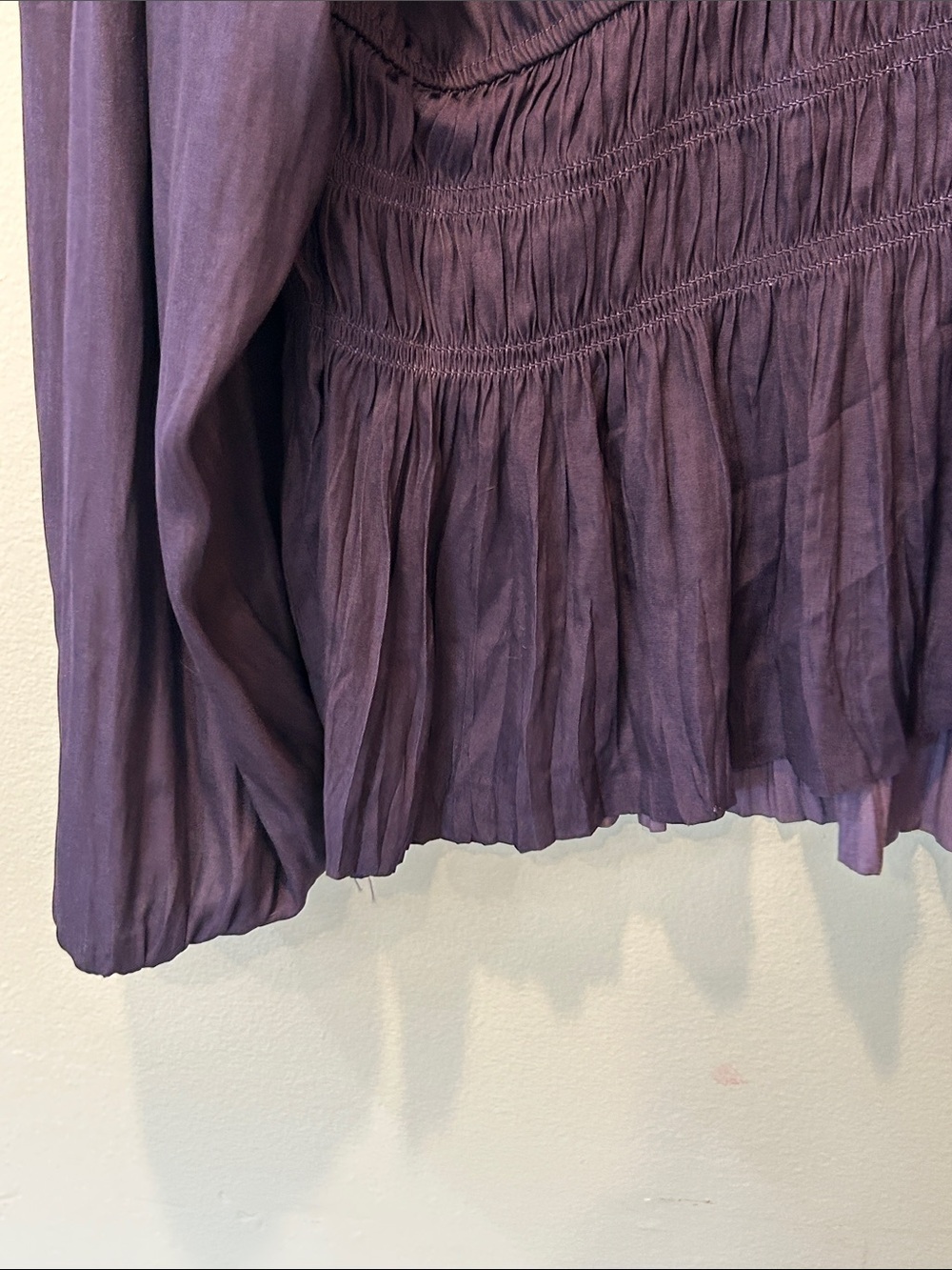 White House Black Market Purple V-Neck Smocked Peplum Blouse - Picture 4 of 6